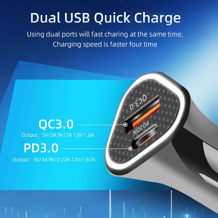 TE-P23 38W PD 20W USB-C / Type-C + QC3. 0 USB Triangle Car Charger + USB to Micro USB Data Cable,...