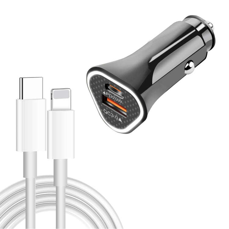 TE-P23 38W PD USB-C / Type-C + QC3. 0 USB Triangle Car Charger + USB-C / Type-C to 8 Pin Data Cab...