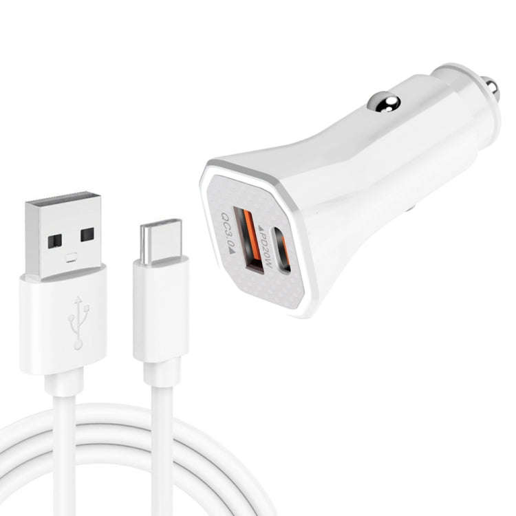 TE-P22 38W PD USB-C / Type-C + QC3. 0 USB Car Charger with 1m USB to USB-C / Type-C Data Cable(Wh...
