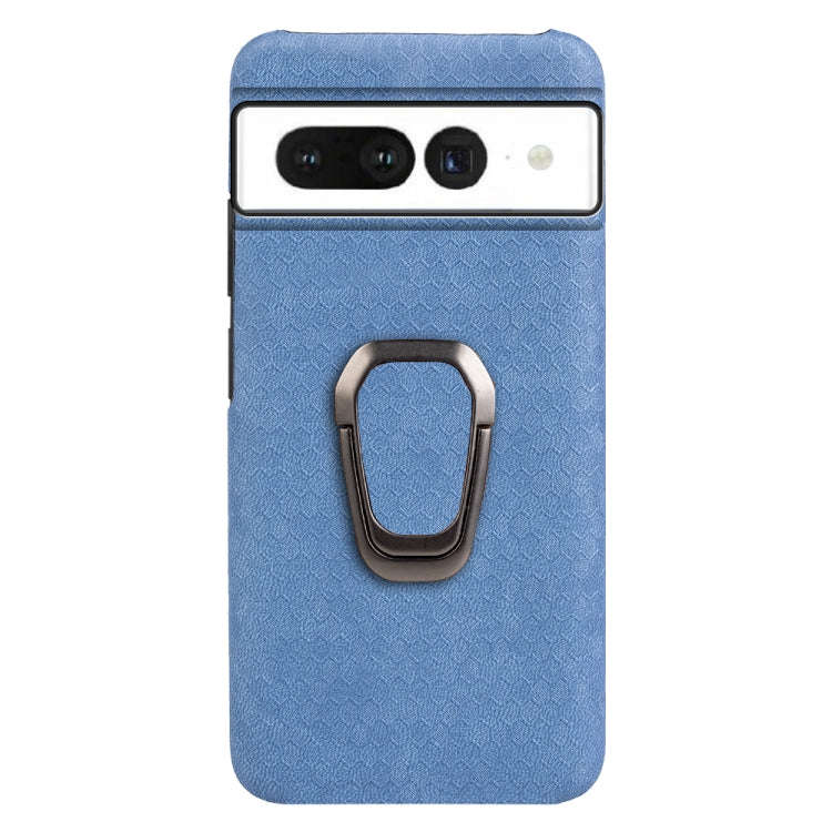 For Google Pixel 7 Pro Ring Holder Honeycomb PU Skin Phone Case(Light Blue)