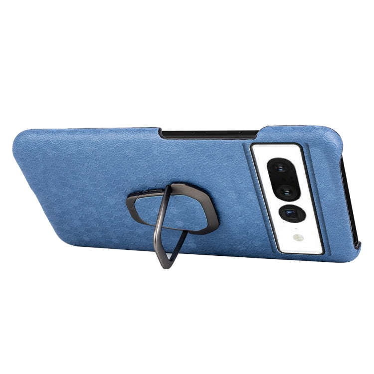 For Google Pixel 7 Pro Ring Holder Honeycomb PU Skin Phone Case(Light Blue)