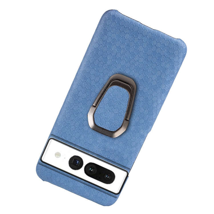 For Google Pixel 7 Pro Ring Holder Honeycomb PU Skin Phone Case(Light Blue)