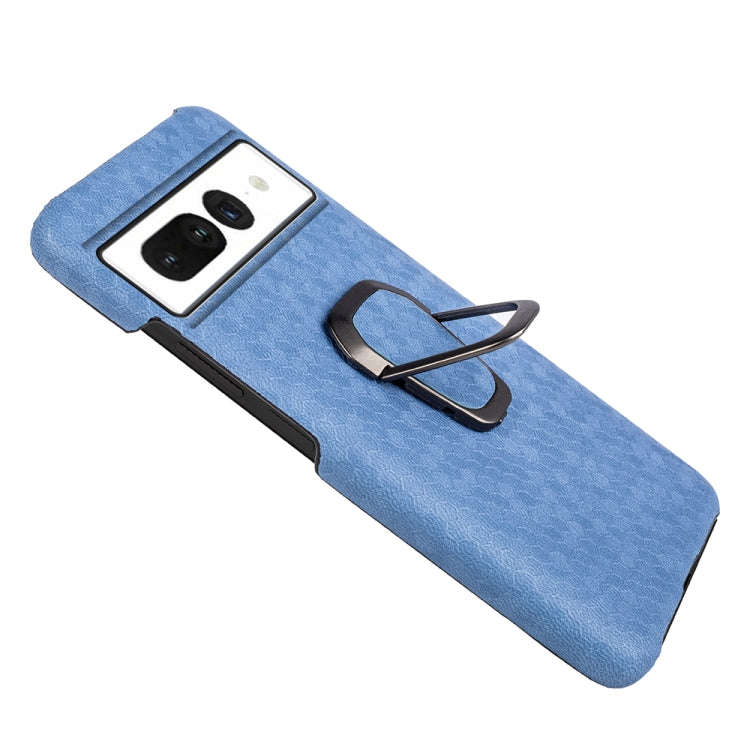 For Google Pixel 7 Pro Ring Holder Honeycomb PU Skin Phone Case(Light Blue)