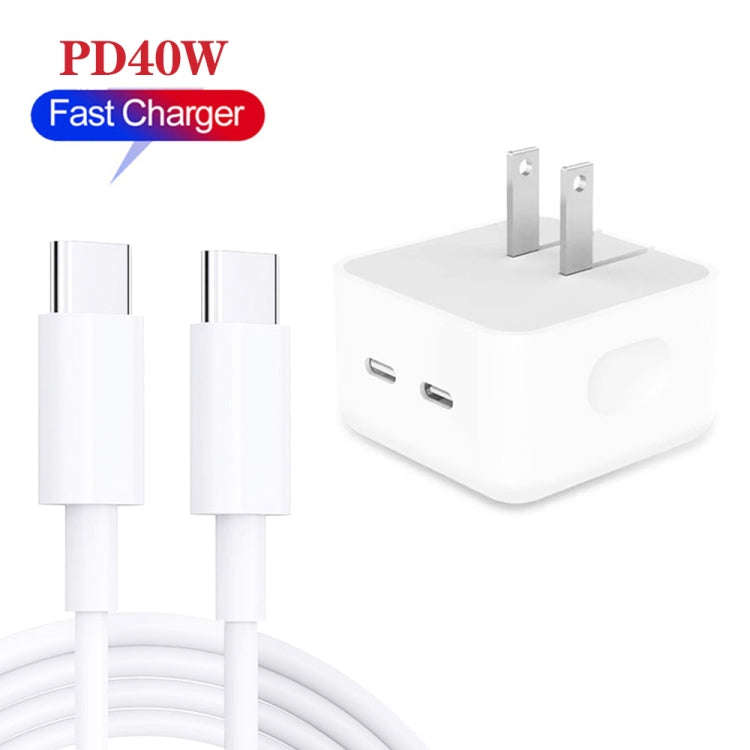 SDC-40W Dual PD USB-C / Type-C Ports Charger with 1m Type-C to Type-C Data Cable, US Plug