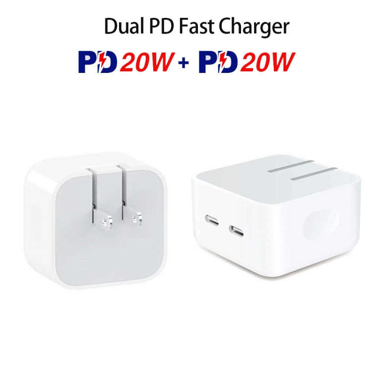 SDC-40W Dual PD USB-C / Type-C Ports Charger with 1m Type-C to Type-C Data Cable, US Plug