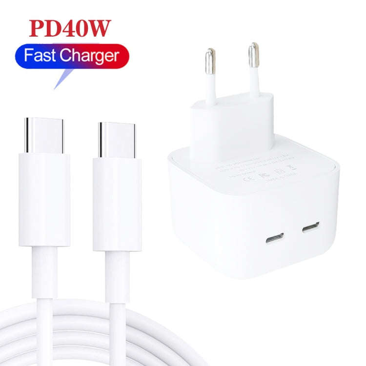 SDC-40W Dual PD USB-C / Type-C Ports Charger with 2m Type-C to Type-C Data Cable, EU Plug