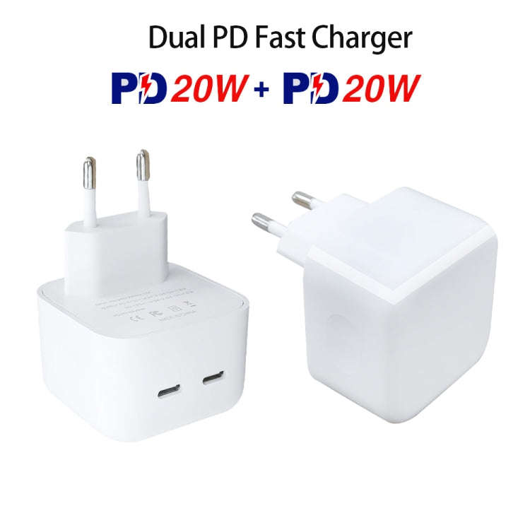 SDC-40W Dual PD USB-C / Type-C Ports Charger with 2m Type-C to Type-C Data Cable, EU Plug