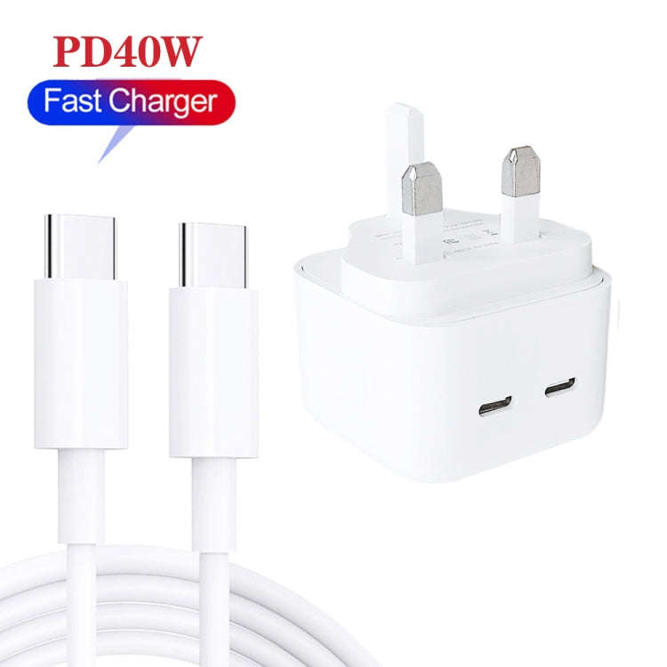 SDC-40W Dual PD USB-C / Type-C Ports Charger with 2m Type-C to Type-C Data Cable, UK Plug