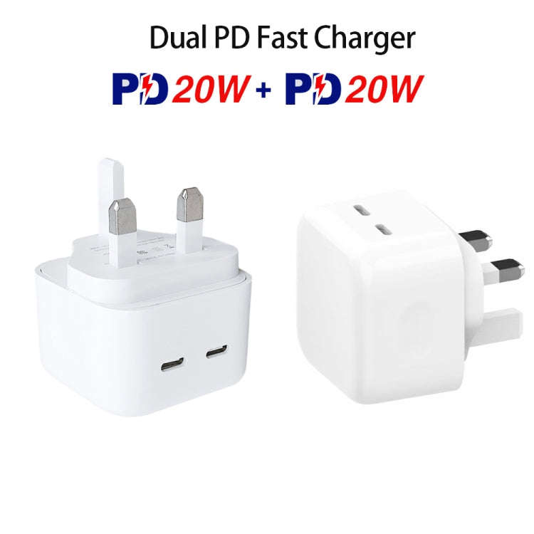 SDC-40W Dual PD USB-C / Type-C Ports Charger with 2m Type-C to Type-C Data Cable, UK Plug