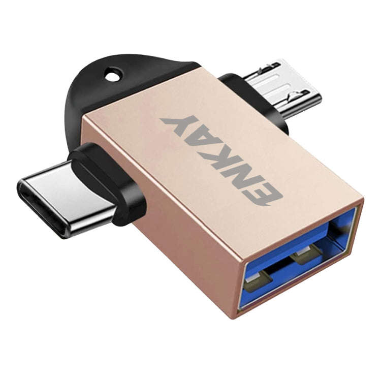 ENKAY ENK-AT112 2 in 1 Type-C + Micro USB to USB 3.0 Aluminium Alloy OTG Adapter(Golden)