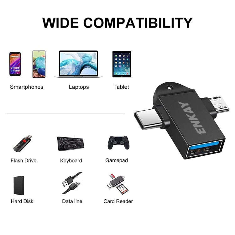 ENKAY ENK-AT112 2 in 1 Type-C + Micro USB to USB 3.0 Aluminium Alloy OTG Adapter(Golden)