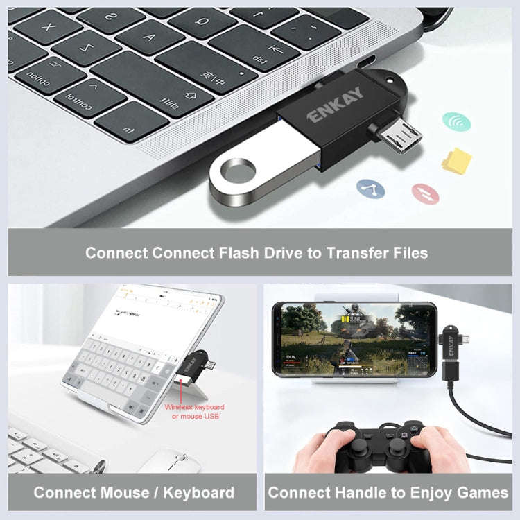 ENKAY ENK-AT112 2 in 1 Type-C + Micro USB to USB 3.0 Aluminium Alloy OTG Adapter(Golden)