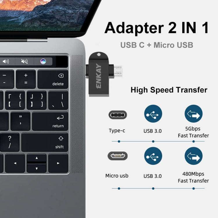 ENKAY ENK-AT112 2 in 1 Type-C + Micro USB to USB 3.0 Aluminium Alloy OTG Adapter(Golden)