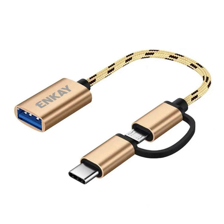 ENKAY ENK-AT113 2 in 1 Type-C / Micro USB to USB 3.0 Nylon Braided OTG Adapter Cable(Gold)