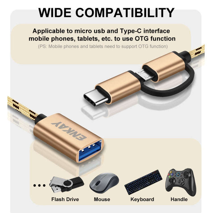 ENKAY ENK-AT113 2 in 1 Type-C / Micro USB to USB 3.0 Nylon Braided OTG Adapter Cable(Gold)