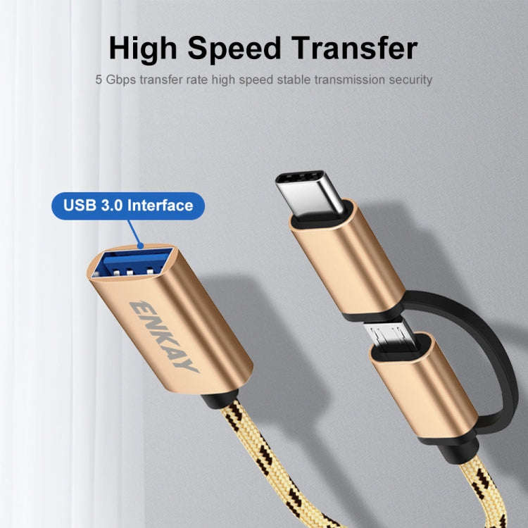 ENKAY ENK-AT113 2 in 1 Type-C / Micro USB to USB 3.0 Nylon Braided OTG Adapter Cable(Gold)