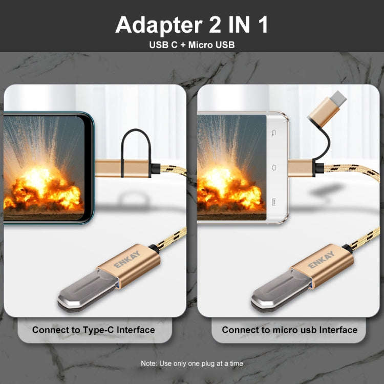 ENKAY ENK-AT113 2 in 1 Type-C / Micro USB to USB 3.0 Nylon Braided OTG Adapter Cable(Gold)