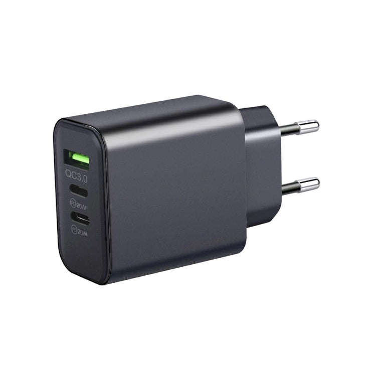 40W Dual PD + QC3.0 Ports Travel Charger for Mobile Phone Tablet(Black EU Plug)