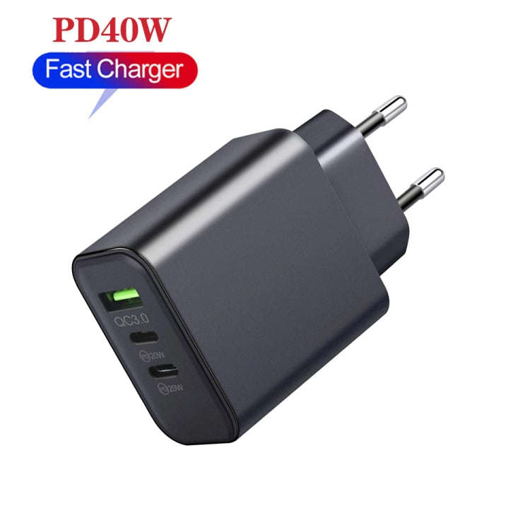 40W Dual PD + QC3.0 Ports Travel Charger for Mobile Phone Tablet(Black EU Plug)