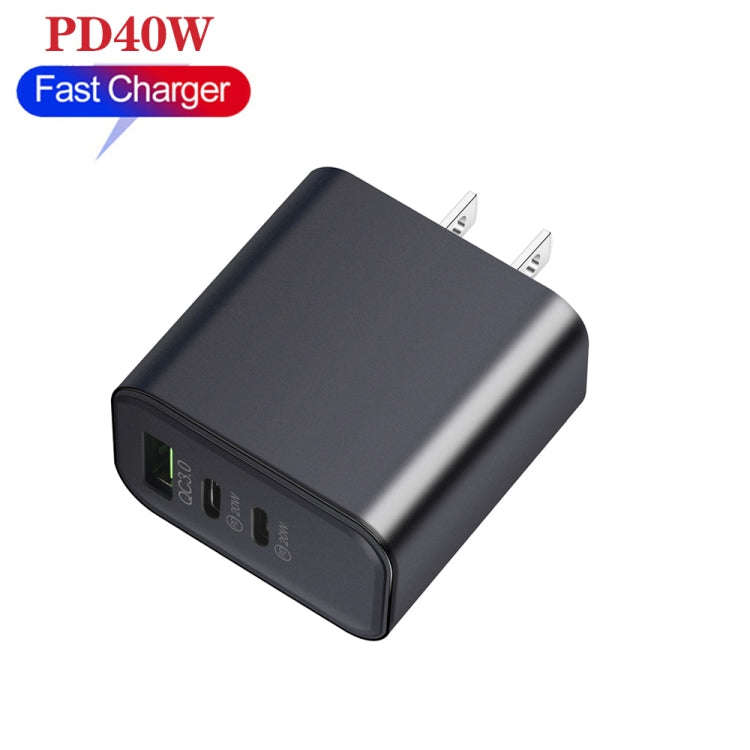 40W Dual PD + QC3.0 Ports Travel Charger for Mobile Phone Tablet(Black US Plug)