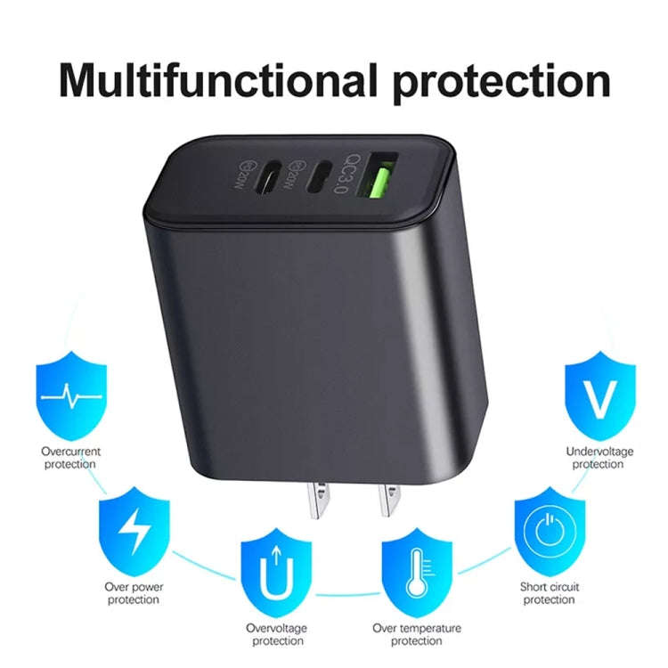 40W Dual PD + QC3.0 Ports Travel Charger for Mobile Phone Tablet(Black US Plug)