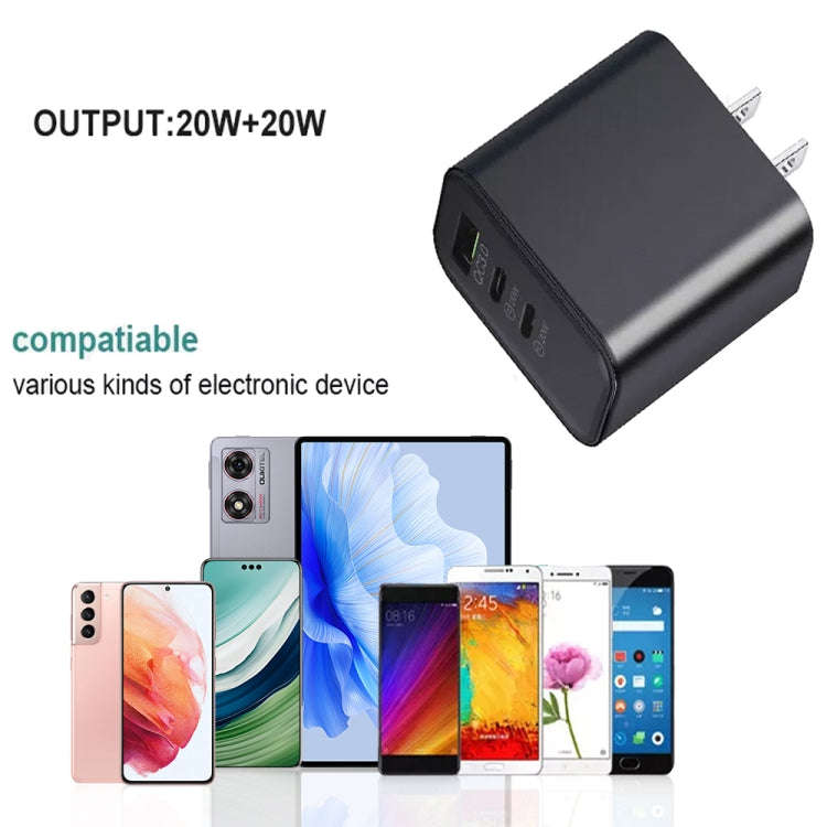 40W Dual PD + QC3.0 Ports Travel Charger for Mobile Phone Tablet(Black US Plug)
