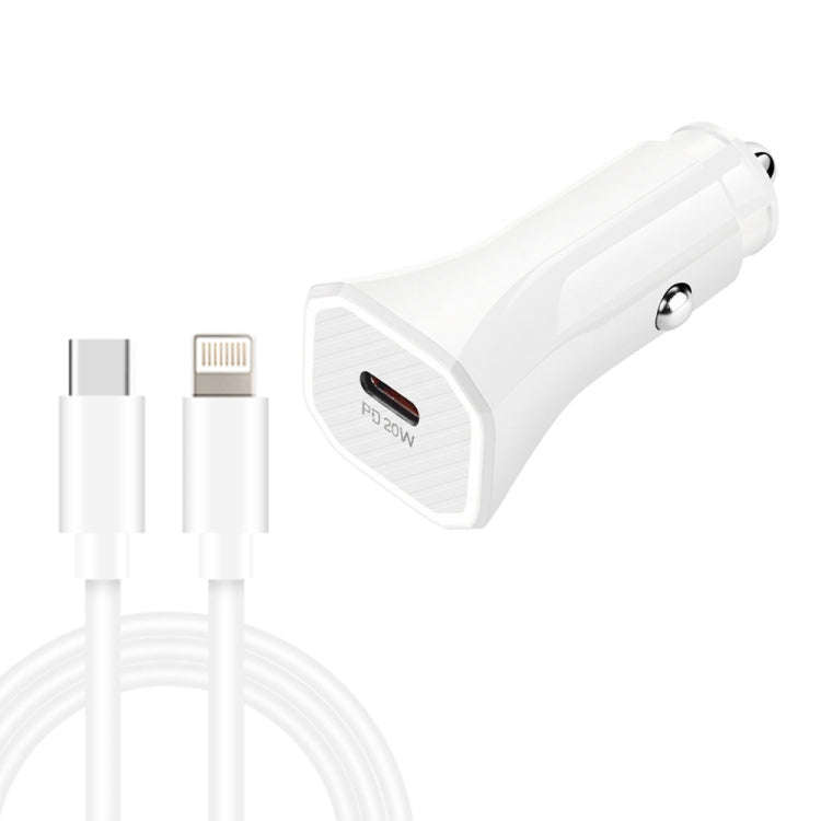 TE-P2 PD20W USB-C / Type-C Car Charger with Type-C to 8 Pin Data Cable(White)