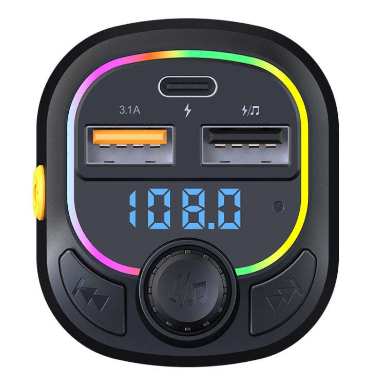 C28 Fast Charging Atmosphere Light Handsfree Car Kit Car Mp3 Player Stereo FM Transmitter