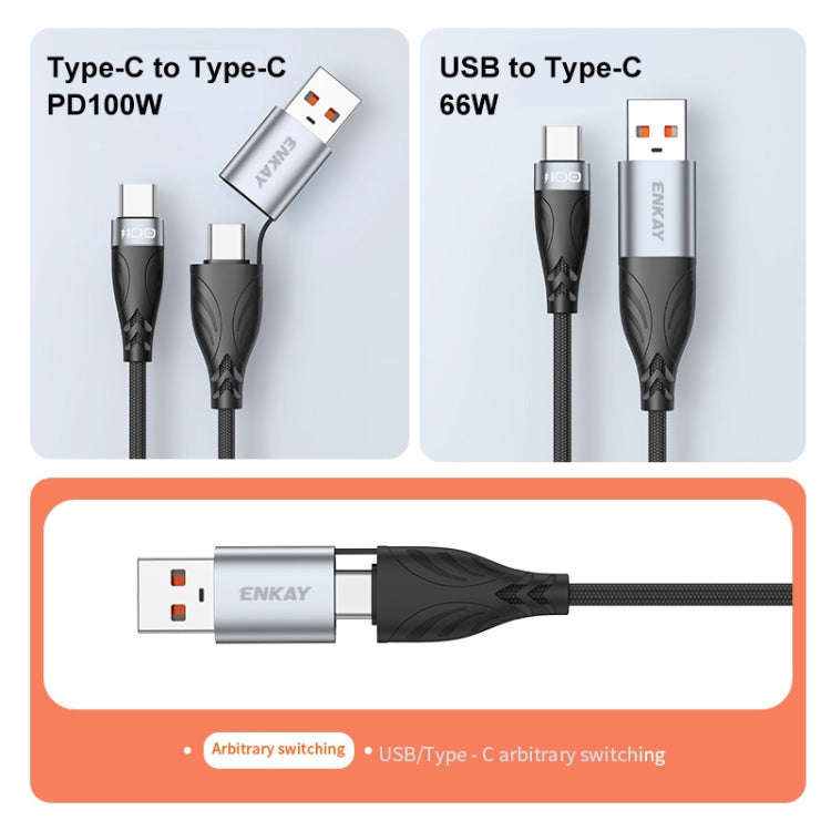 ENKAY Hat-Prince 1m PD100W 2 in 1 USB 3.0 / Type-C to Type-C 6A Super Fast Charging Data Cable