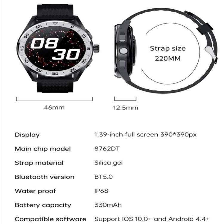 PG339 1.39 inch Color Screen Smart Watch, Support Heart Rate / Blood Pressure Monitoring(Black)