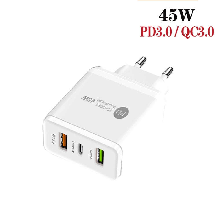 45W PD3.0 + 2 x QC3.0 USB Multi Port Charger with Type-C to Type-C Cable, EU Plug(White)