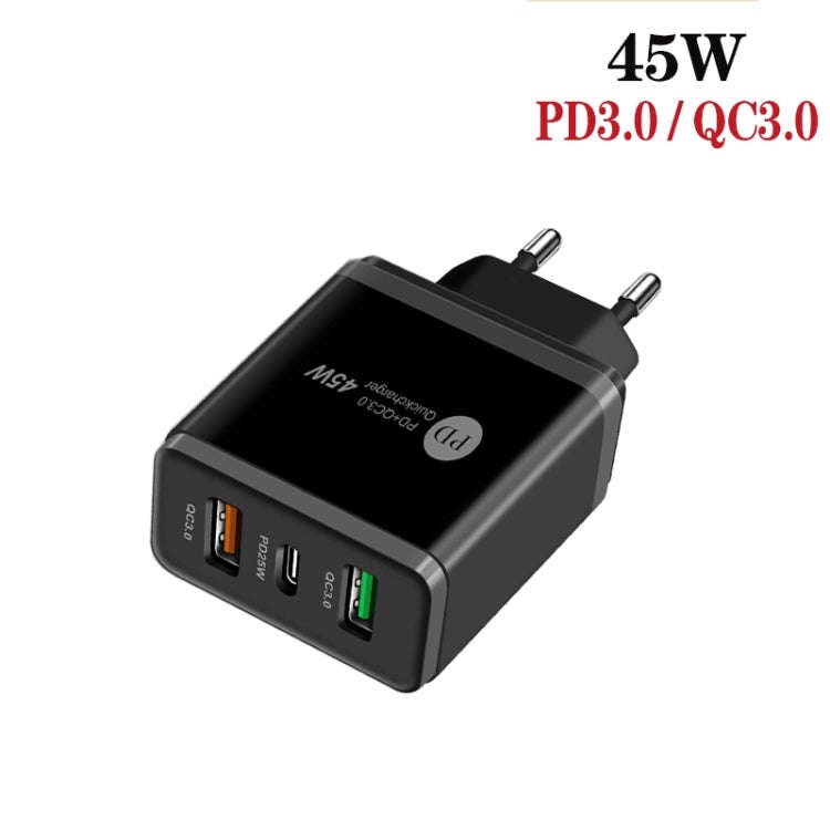 45W PD3.0 + 2 x QC3.0 USB Multi Port Charger with Type-C to Type-C Cable, EU Plug(Black)