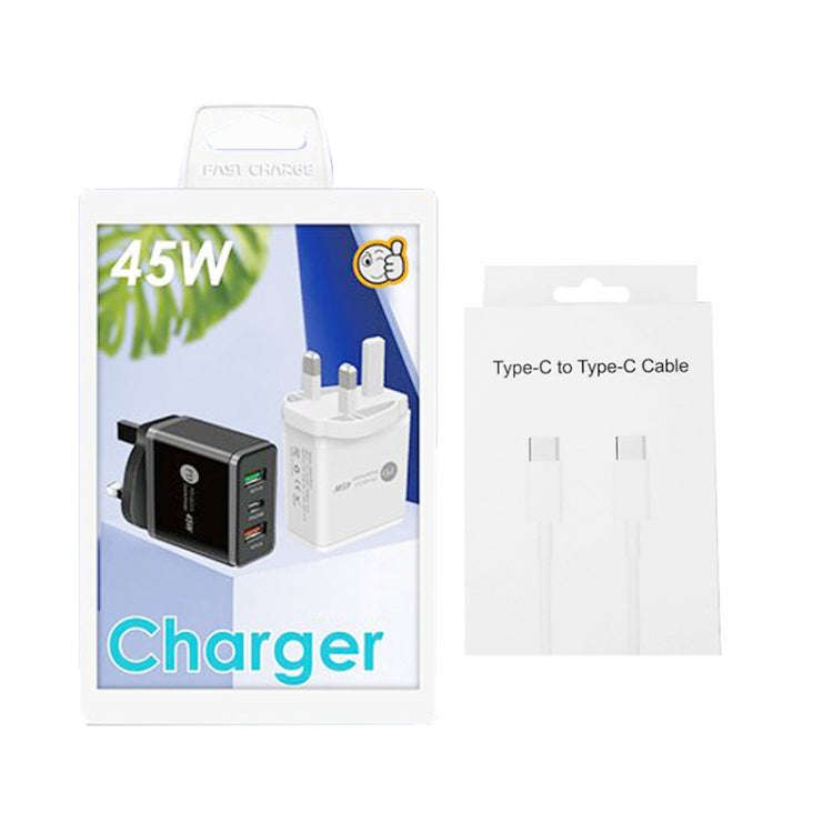 45W PD3.0 + 2 x QC3.0 USB Multi Port Charger with Type-C to Type-C Cable, UK Plug(Black)