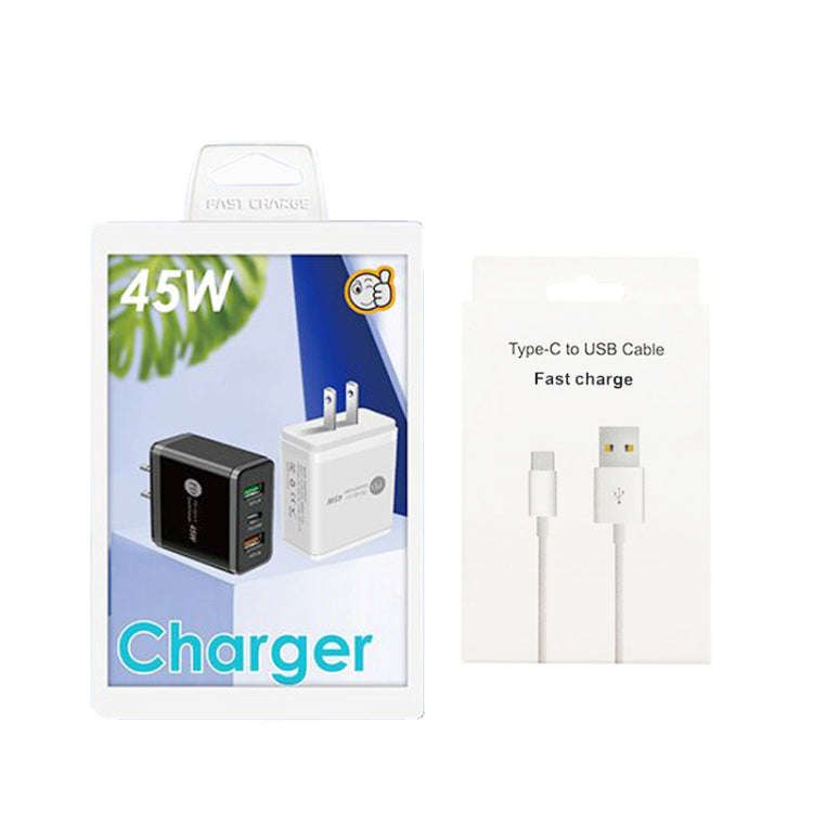 45W PD25W + 2 x QC3.0 USB Multi Port Charger with USB to Type-C Cable, US Plug(Black)