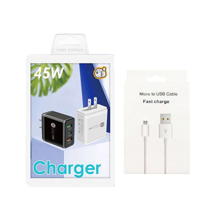 45W PD25W + 2 x QC3.0 USB Multi Port Charger with USB to Micro USB Cable, US Plug(White)