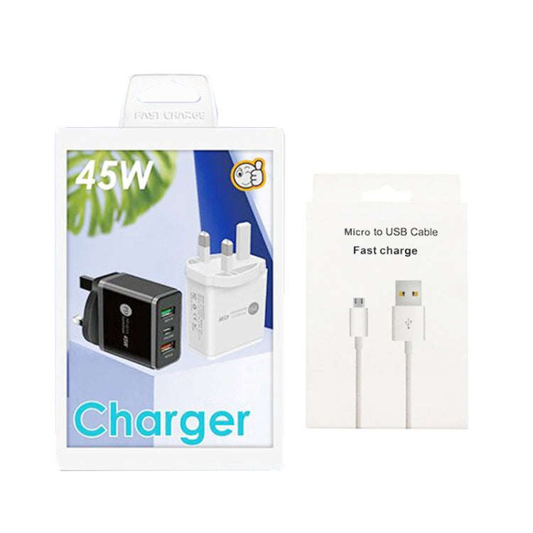 45W PD25W + 2 x QC3.0 USB Multi Port Charger with USB to Micro USB Cable, UK Plug(White)