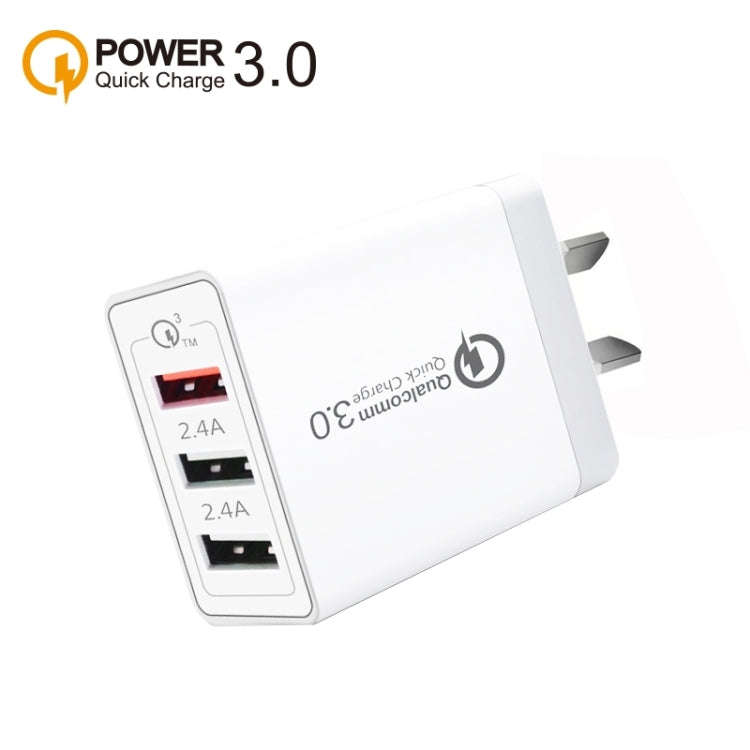 SDC-30W QC3.0 USB + 2 x USB2.0 Port Quick Charger with USB to Type-C Cable, AU Plug