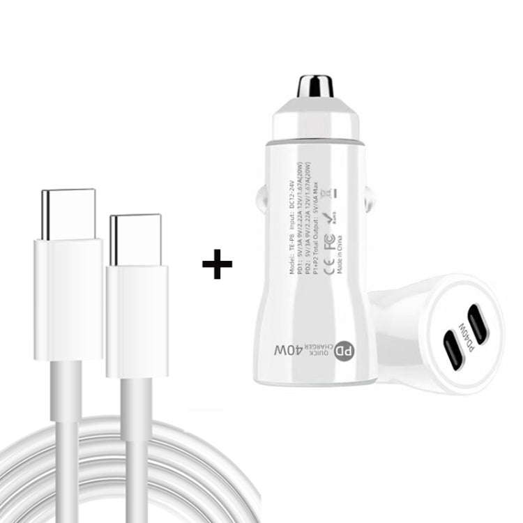 TE-P8 40W PD20W + PD20W Dual Port PD3.0 Car Charger with Type-c to Type-C Data Cable, Length: 1m(...