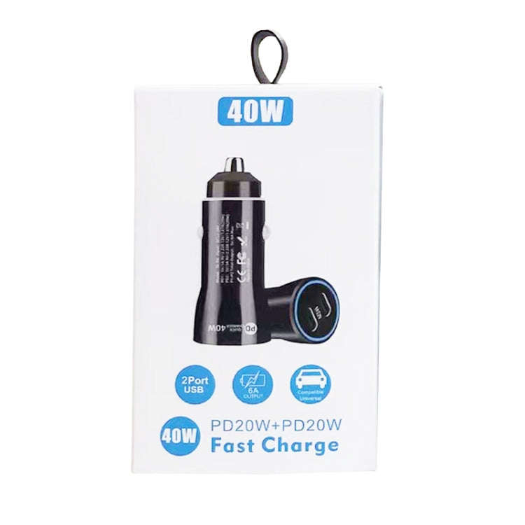 TE-P8 40W PD20W + PD20W Dual Port PD3.0 Car Charger with Type-c to Type-C Data Cable, Length: 1m(...