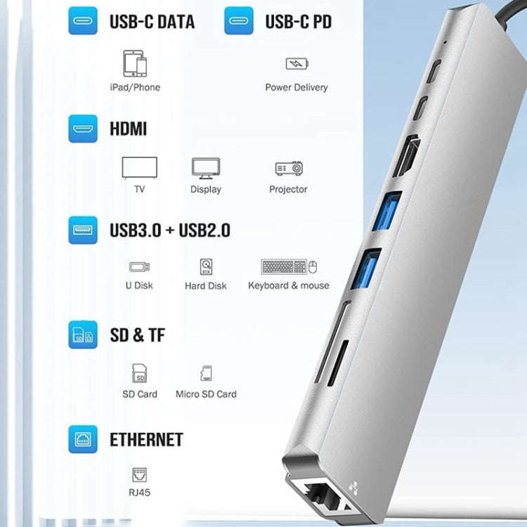 DS-20808 8 in 1 USB-C / Type-C Hub Multiport Adapter with 4K HDMI,USB 3.0 SD/TF Card Reader, USB ...