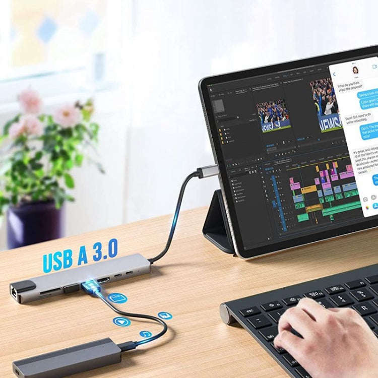 DS-20808 8 in 1 USB-C / Type-C Hub Multiport Adapter with 4K HDMI,USB 3.0 SD/TF Card Reader, USB ...
