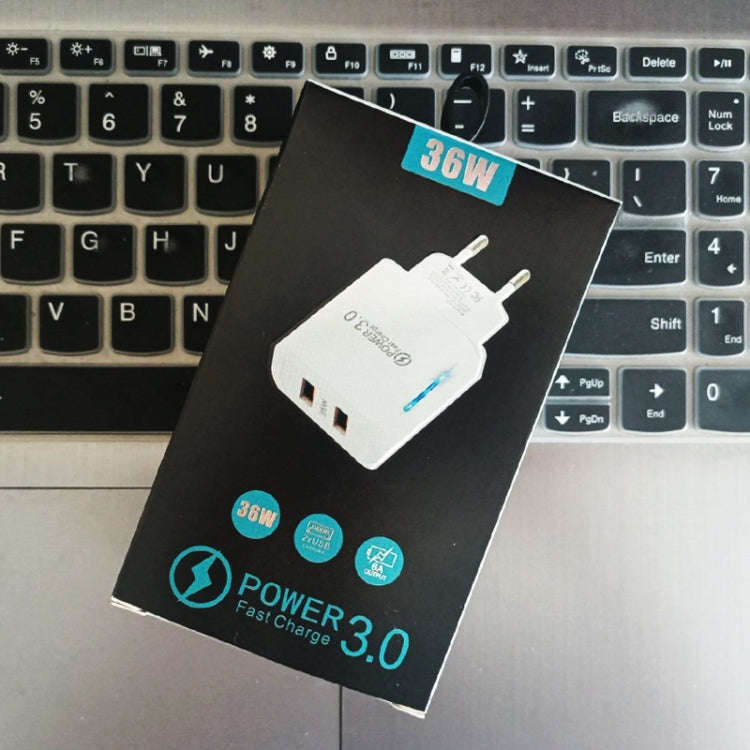 36W Dual Port QC3.0 USB Charger with 3A USB to Micro USB Data Cable, EU Plug(Black)