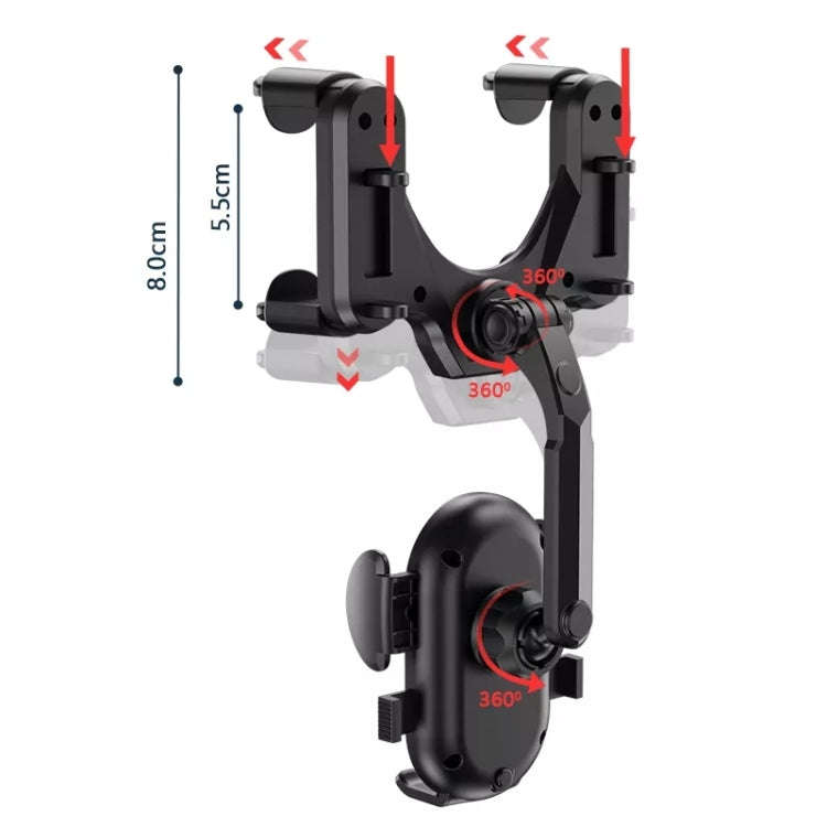 R004 Rearview Mirror 360 Rotatable Retractable Car Phone Holder