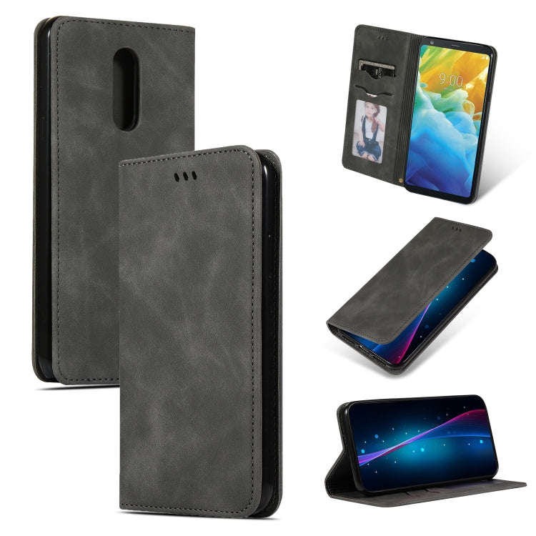 Retro Skin Feel Business Magnetic Horizontal Flip Leather Case for LG Stylo 5(Dark Gray)