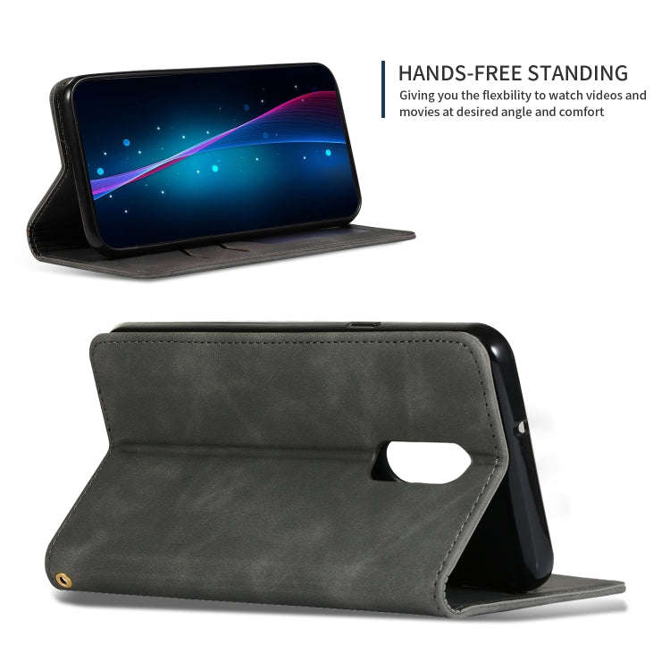 Retro Skin Feel Business Magnetic Horizontal Flip Leather Case for LG Stylo 5(Dark Gray)