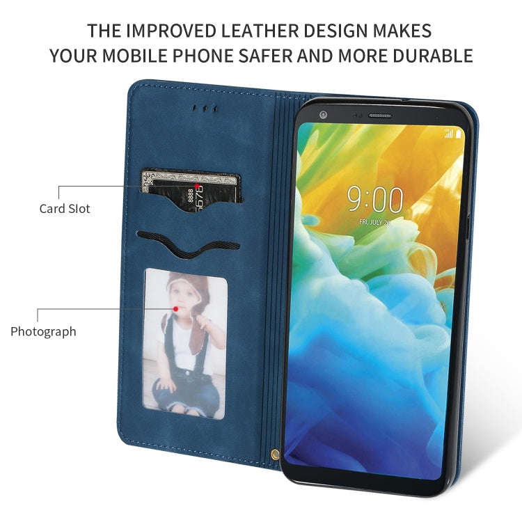 Retro Skin Feel Business Magnetic Horizontal Flip Leather Case for LG Stylo 5(Navy Blue)