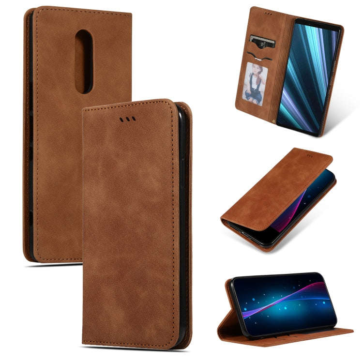 Retro Skin Feel Business Magnetic Horizontal Flip Leather Case for Sony Xperia 1 & Xperia XZ4(Brown)