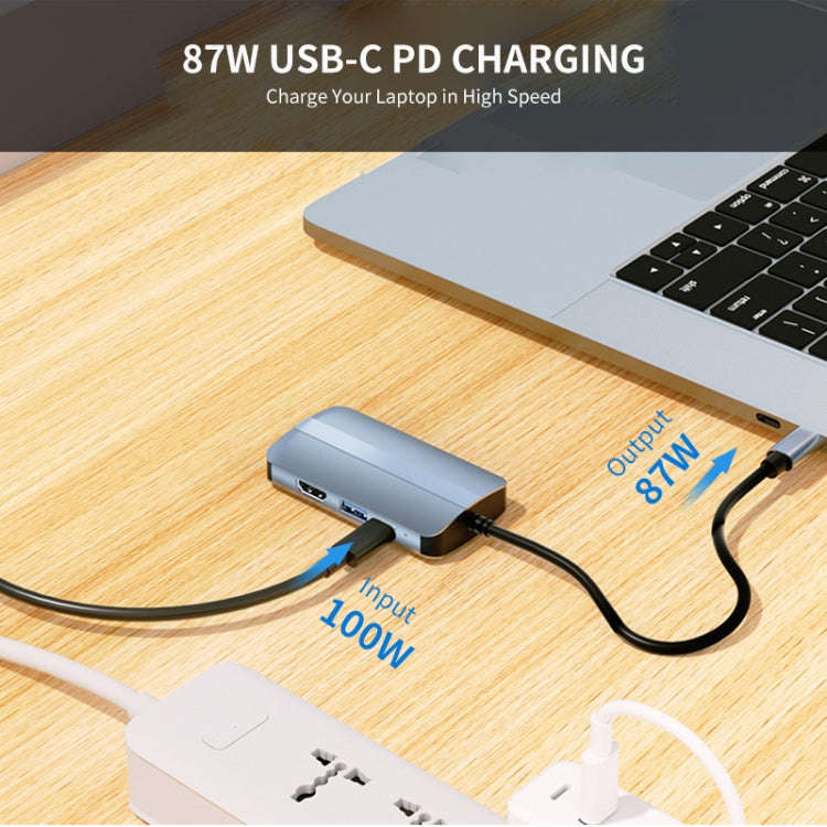 JUNSUNMAY 6 in 1 Type-C to 4K HDMI / Ethernet Docking Station Adapter USB-C Hub Multiport Converter