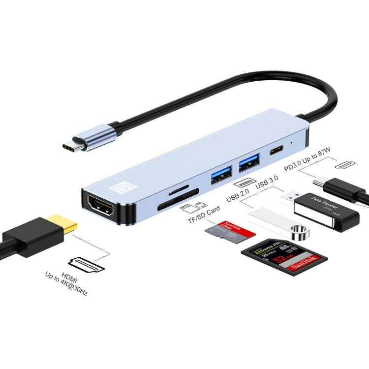 JUNSUNMAY 6 in 1 Type-C to 4K HDMI Docking Station Adapter USB-C PD Quick Charge Hub SD/TF Card R...