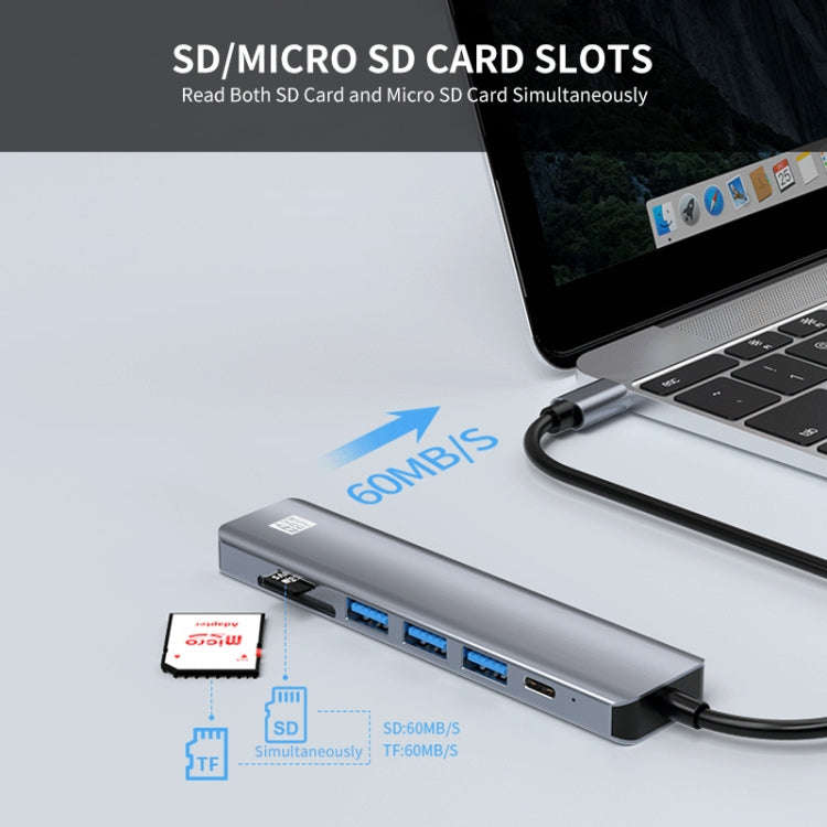 JUNSUNMAY 7 in 1 Type-C to 4K HDMI Docking Station Adapter PD Quick Charge Hub SD/TF Card Reader
